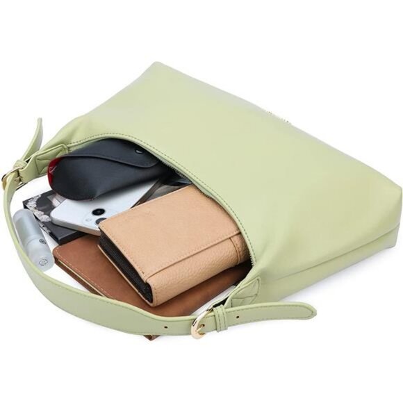 Hobo Purses and Handbags, Ultra Soft Foldable Vegan Leather Shoulder Tote Bags - Picture 5 of 6